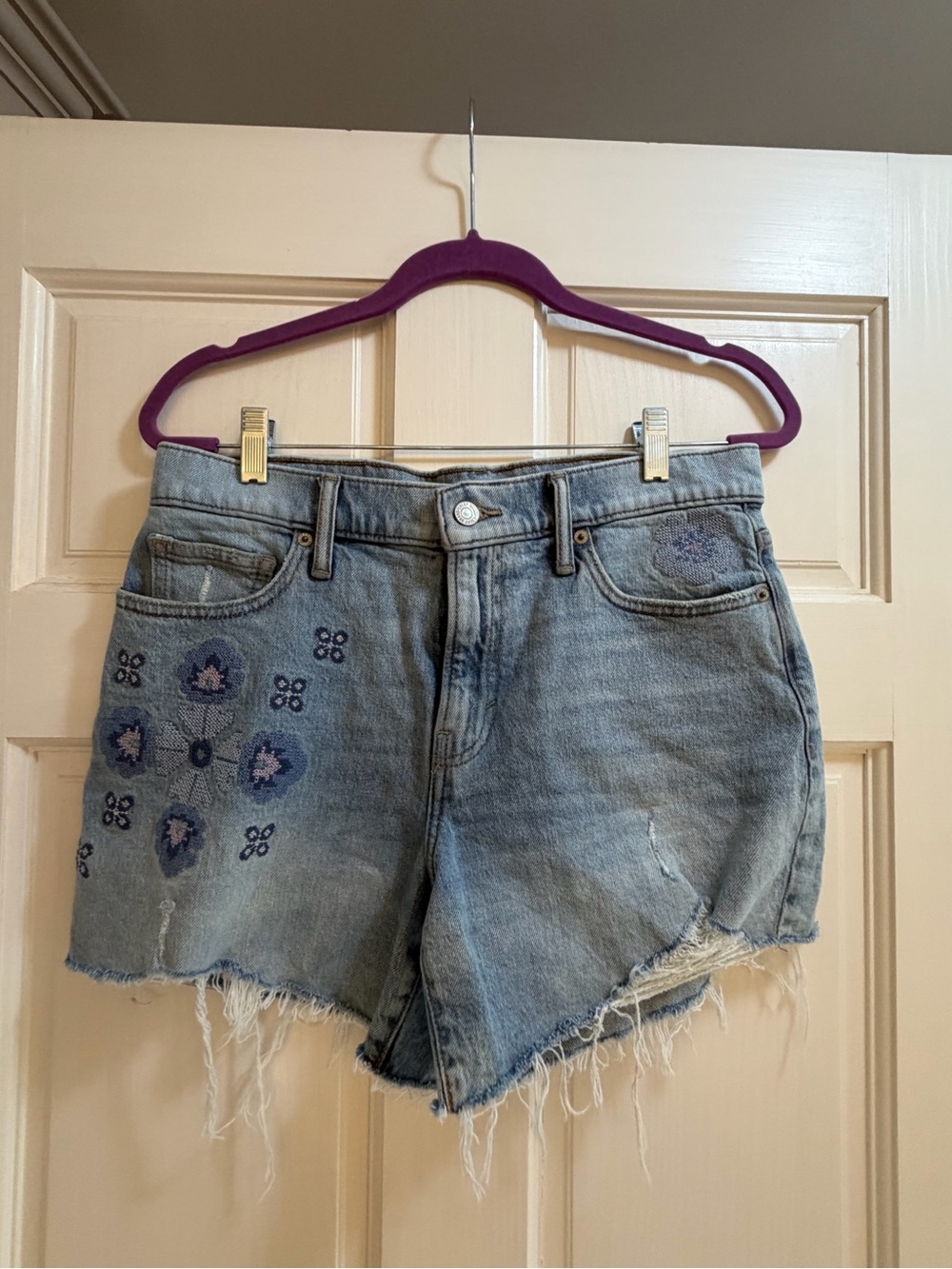 Lucky Brand Light Blue Denim Shorts with Purple Embroidery